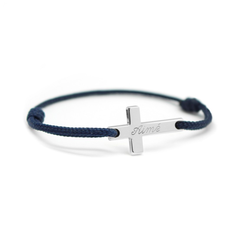 Bracelet jeton croix en argent