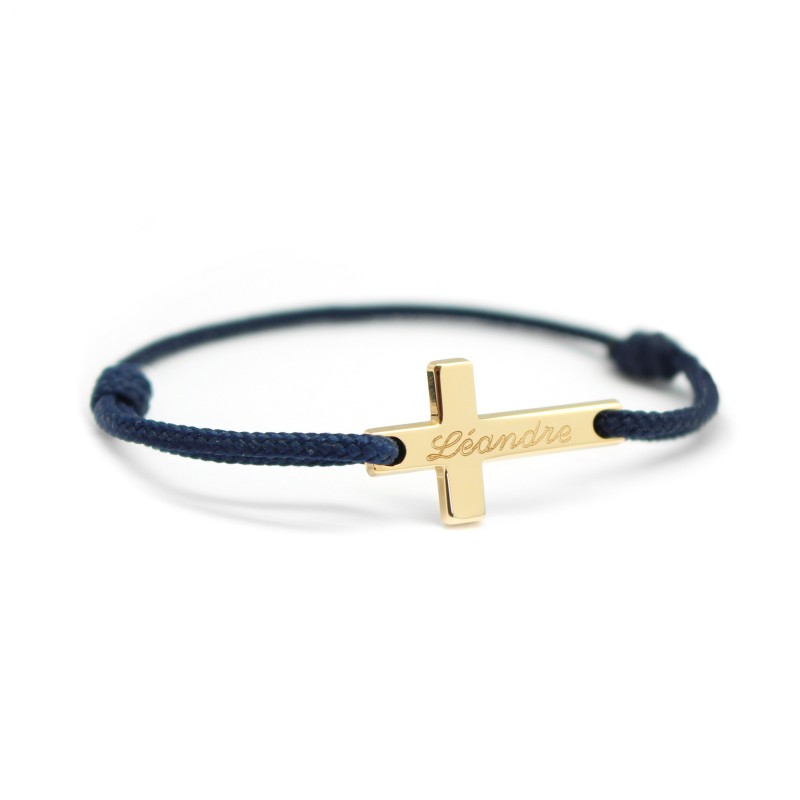 Bracelet jeton croix plaqué or