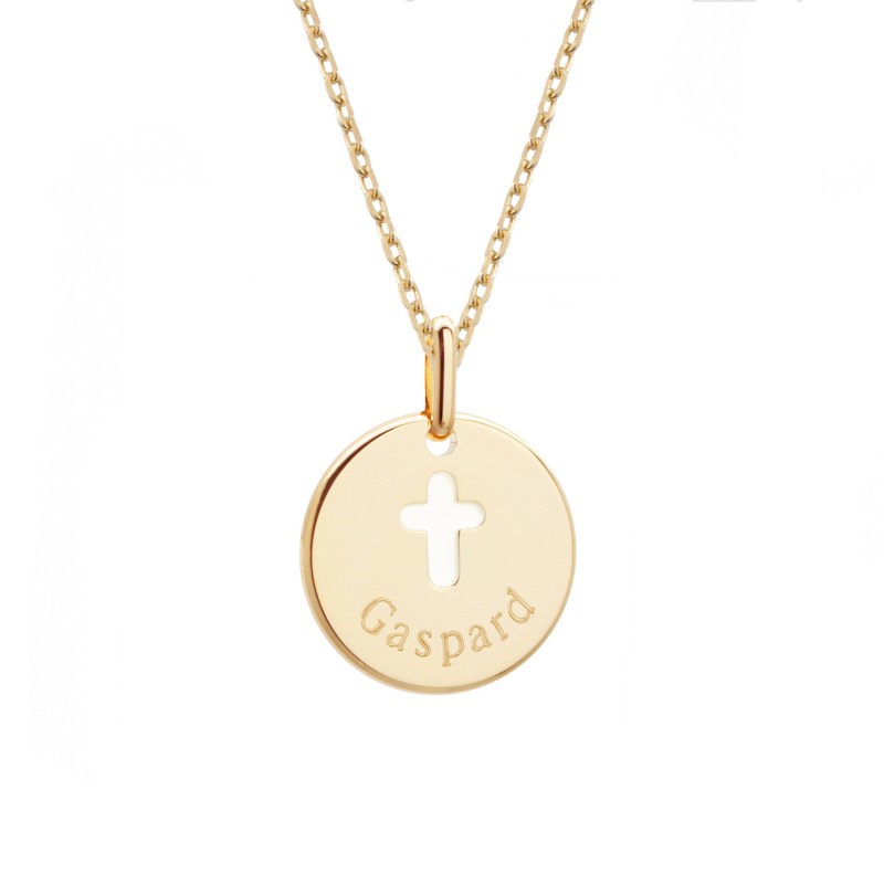 Collier kids croix laqué ivoire