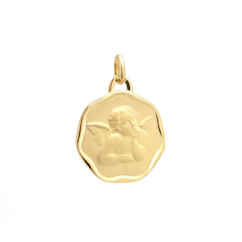 Pendentif médaille cachet Ange Raphaël en plaqué or mat